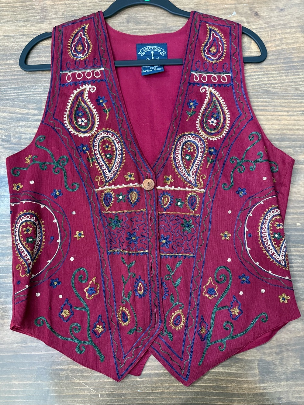 Vintage 90s Solutions Embroidered Paisley Boho Vest Small Cotton India